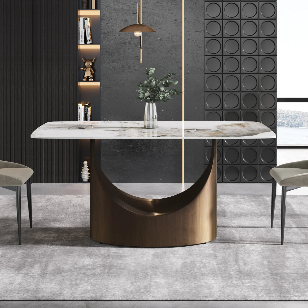Marbella Sintered Stone Dining Table | 63" Pandora Rectangular With Curved Edge