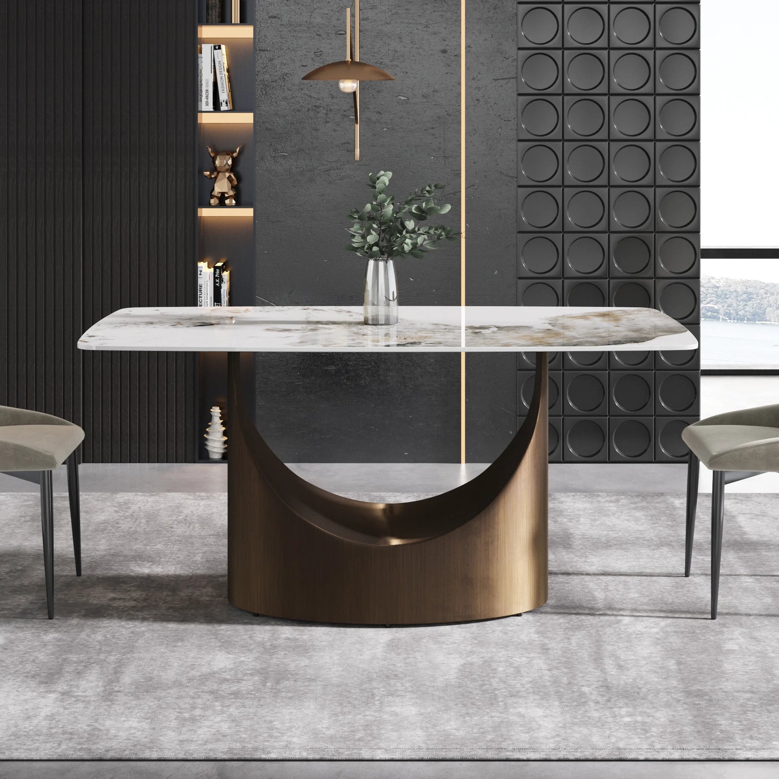 Mesa de comedor Marbella de piedra sinterizada | Pandora rectangular de 63" con borde curvo
