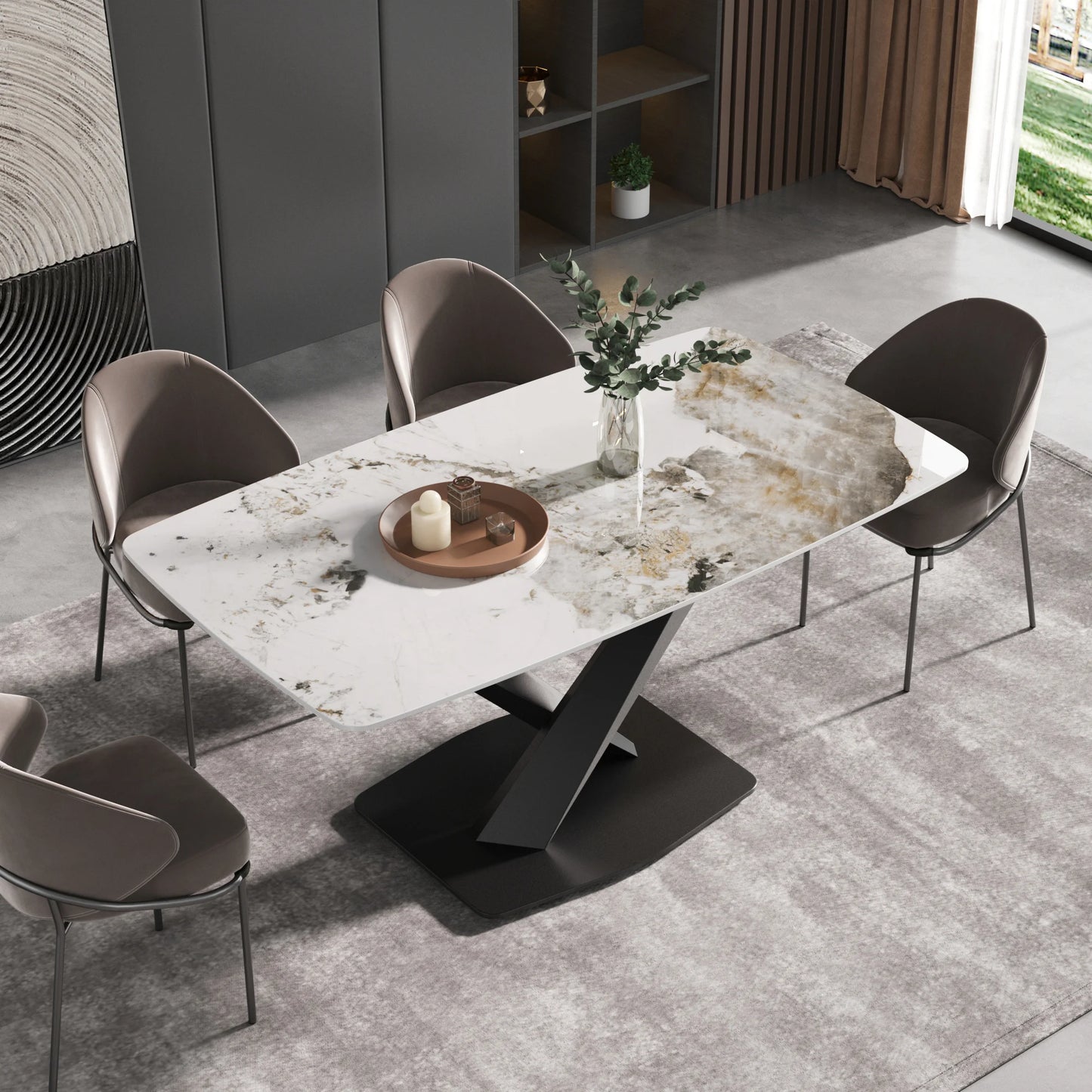 Marbella Sintered Stone Dining Table | 63" Pandora Rectangular With Curved Edge