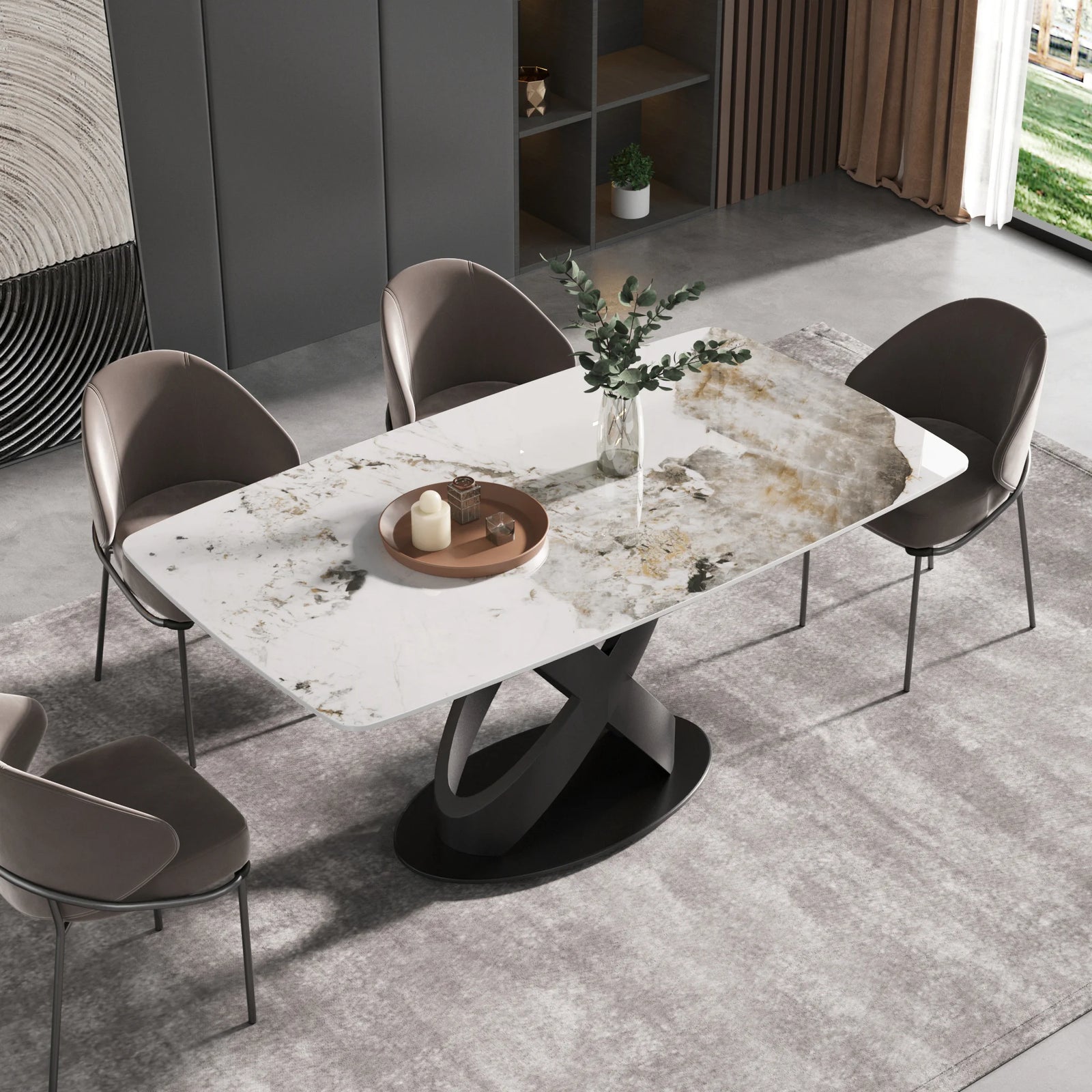 Marbella Sintered Stone Dining Table | 63" Pandora Rectangular With Curved Edge