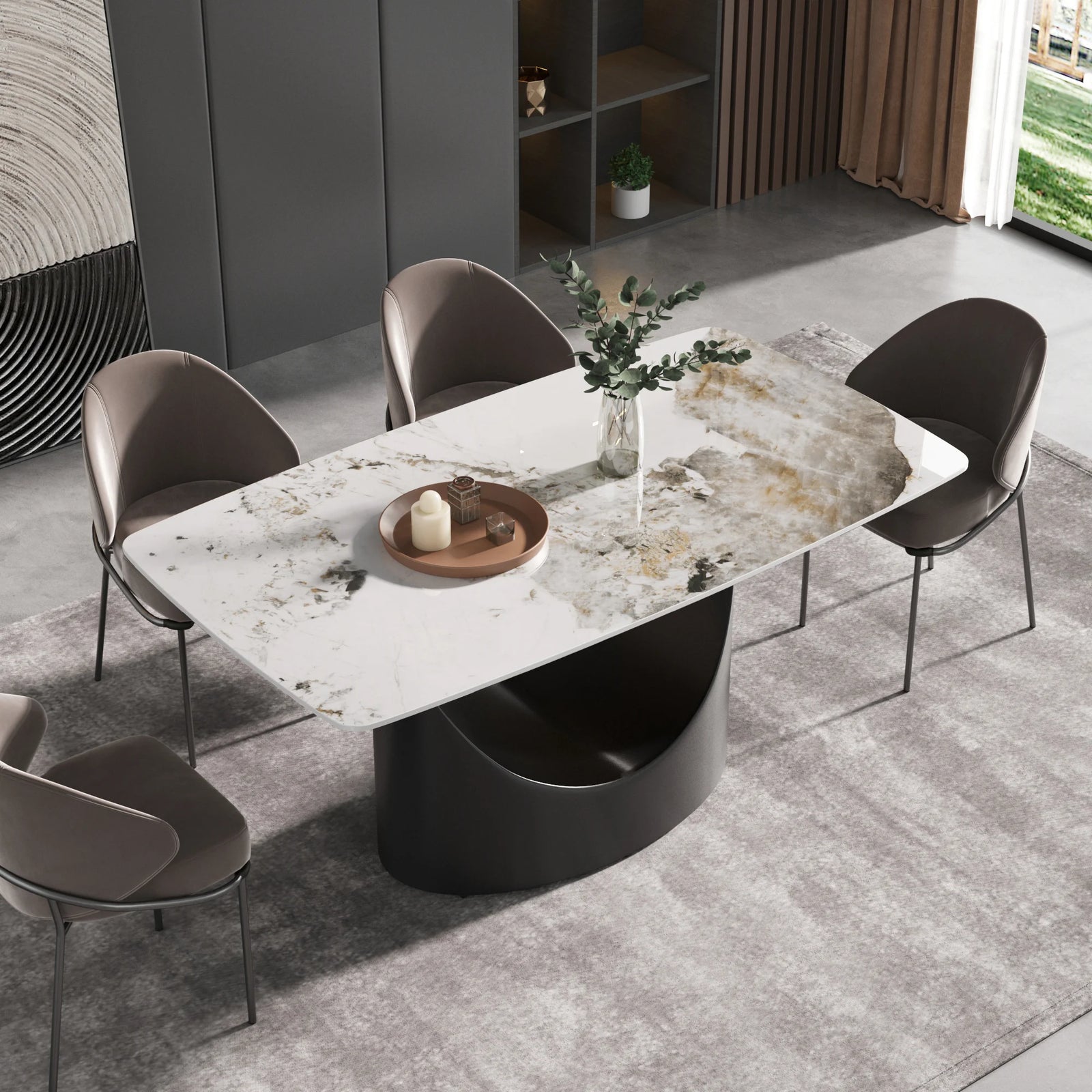 Mesa de comedor Marbella de piedra sinterizada | Pandora rectangular de 63" con borde curvo