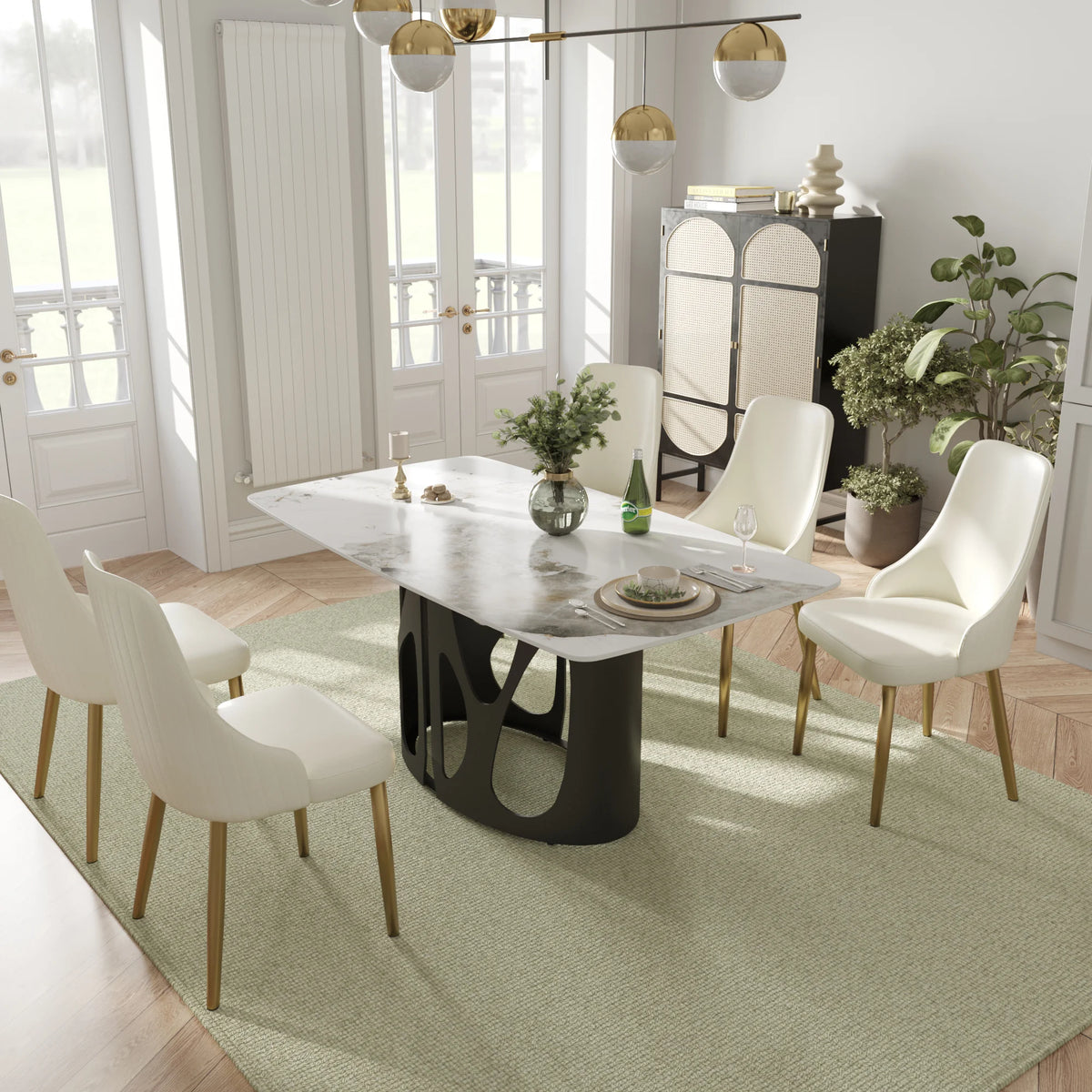 Marbella Sintered Stone Dining Table | 63" Pandora Rectangular With Curved Edge