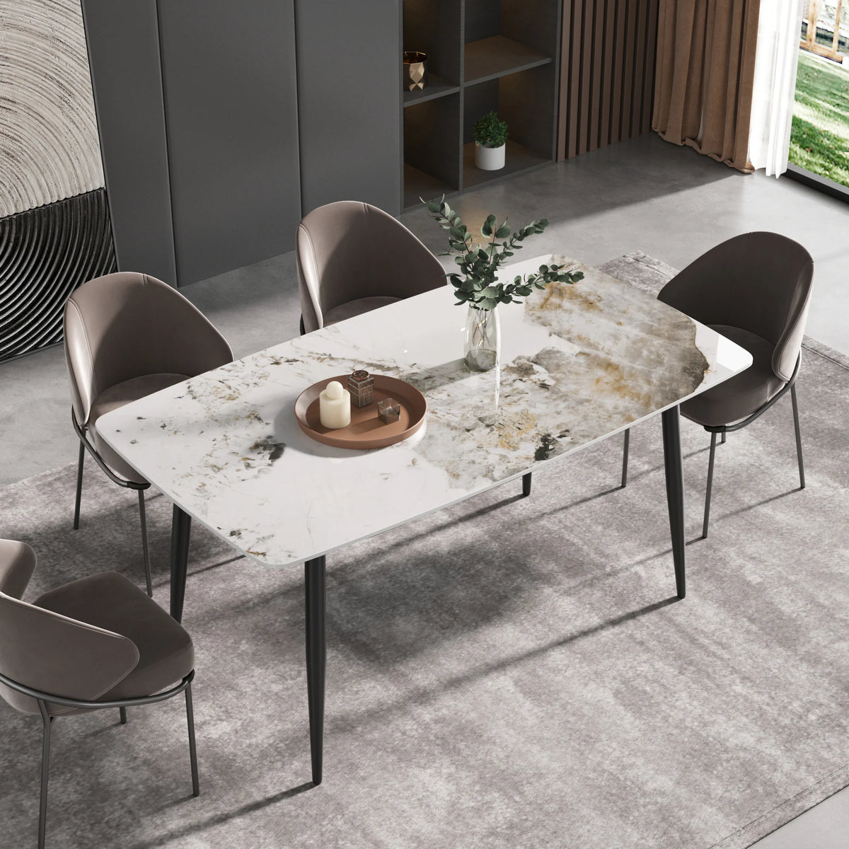 Marbella Sintered Stone Dining Table | 63" Pandora Rectangular With Curved Edge