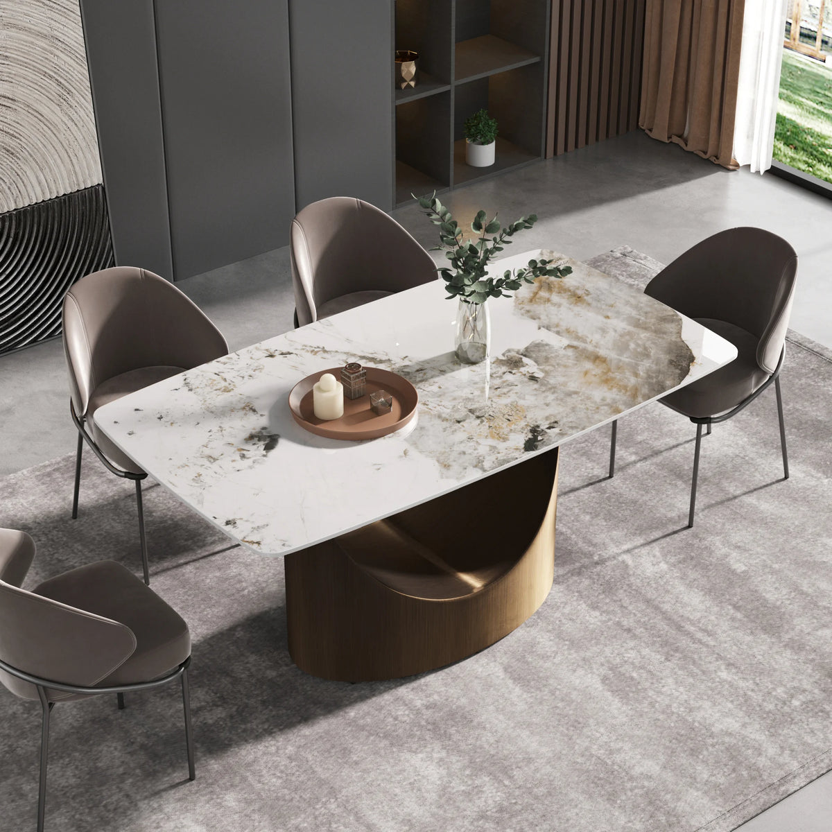 Marbella Sintered Stone Dining Table | 63" Pandora Rectangular With Curved Edge