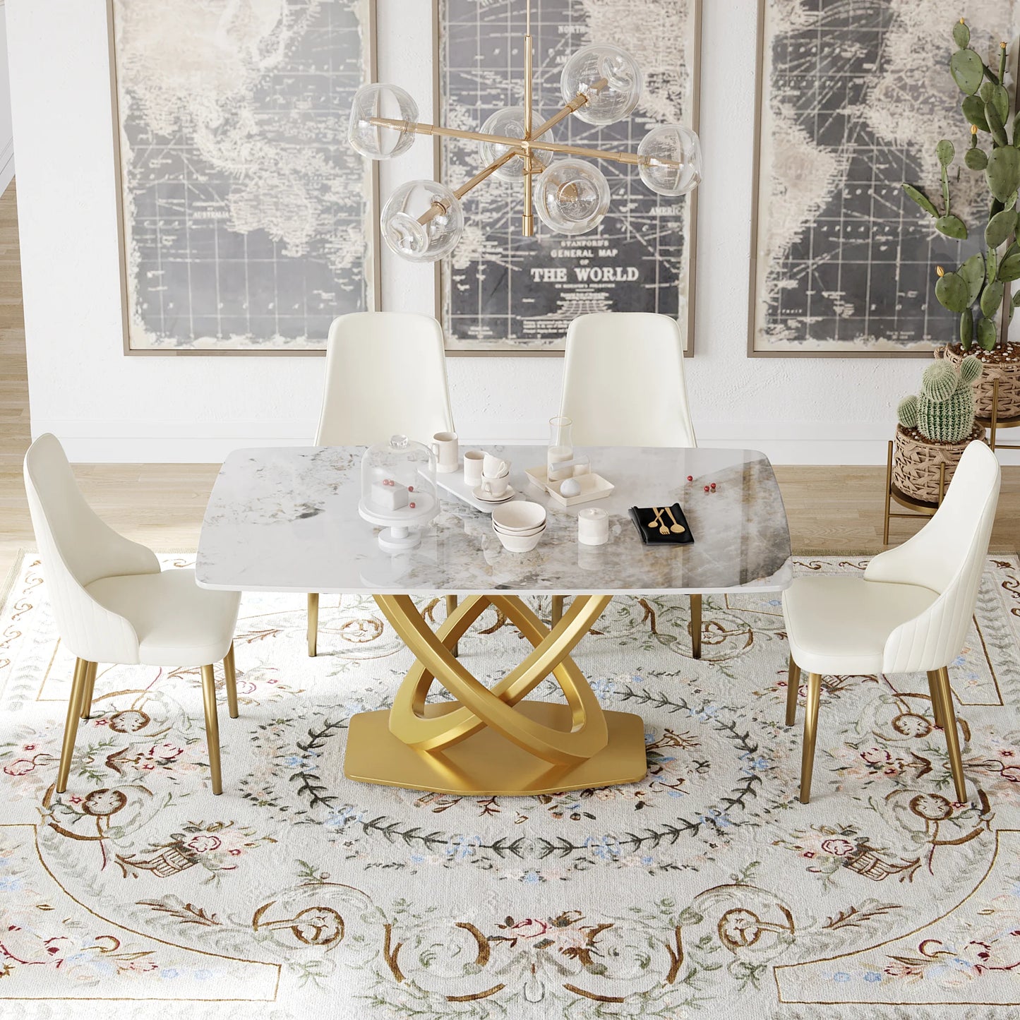 Marbella Sintered Stone Dining Table | 63" Pandora Rectangular With Curved Edge