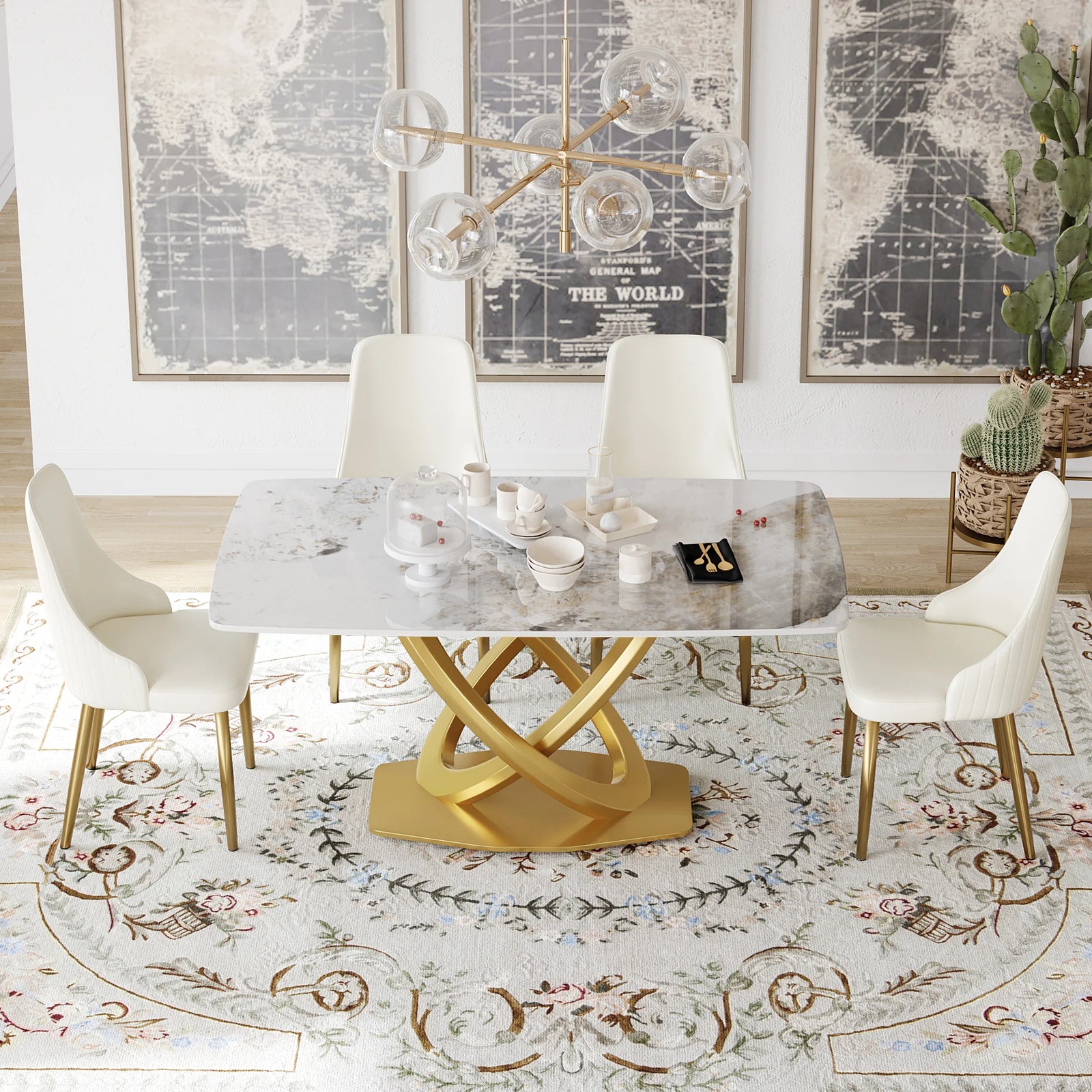 Marbella Sintered Stone Dining Table | 63" Pandora Rectangular With Curved Edge