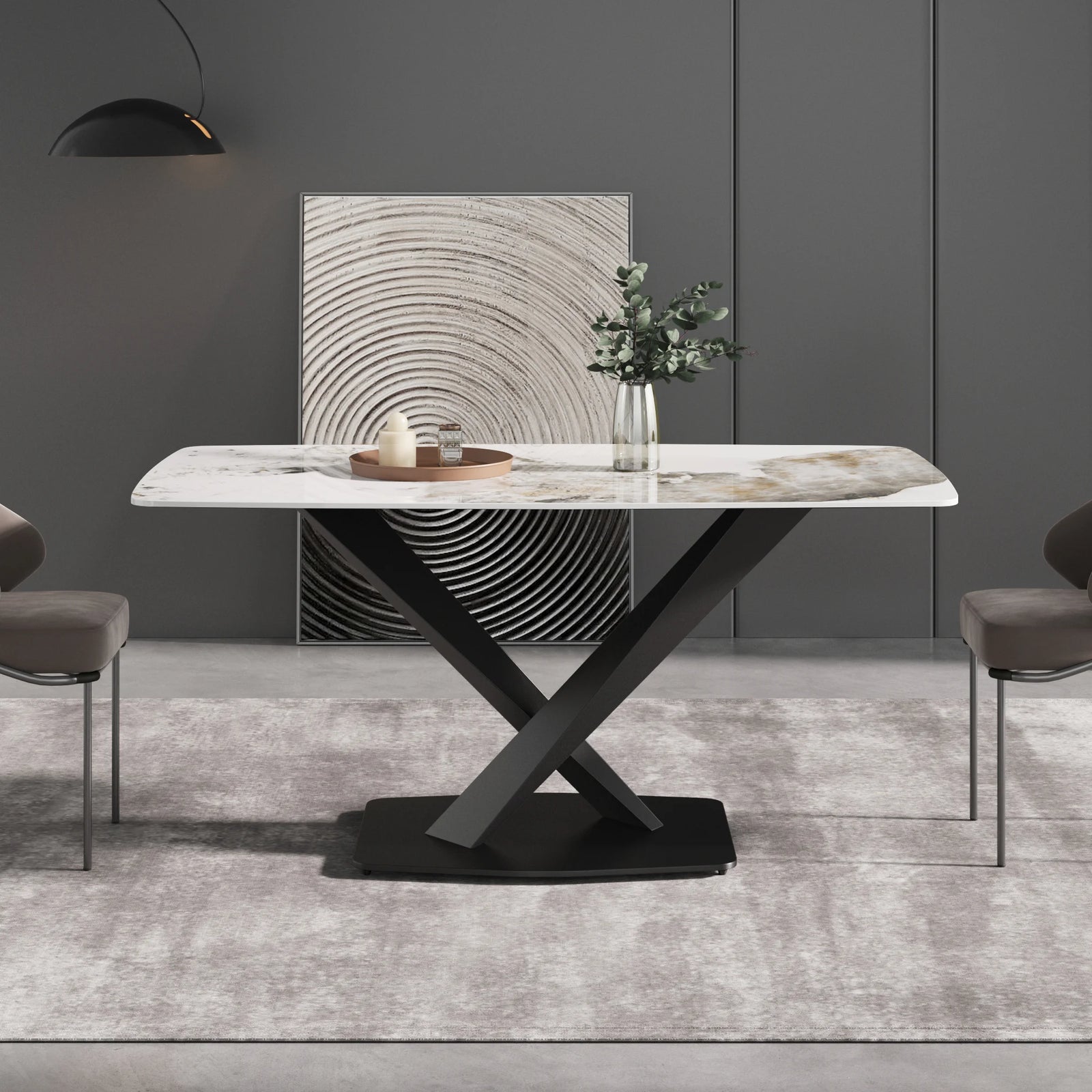 Marbella Sintered Stone Dining Table | 63" Pandora Rectangular With Curved Edge
