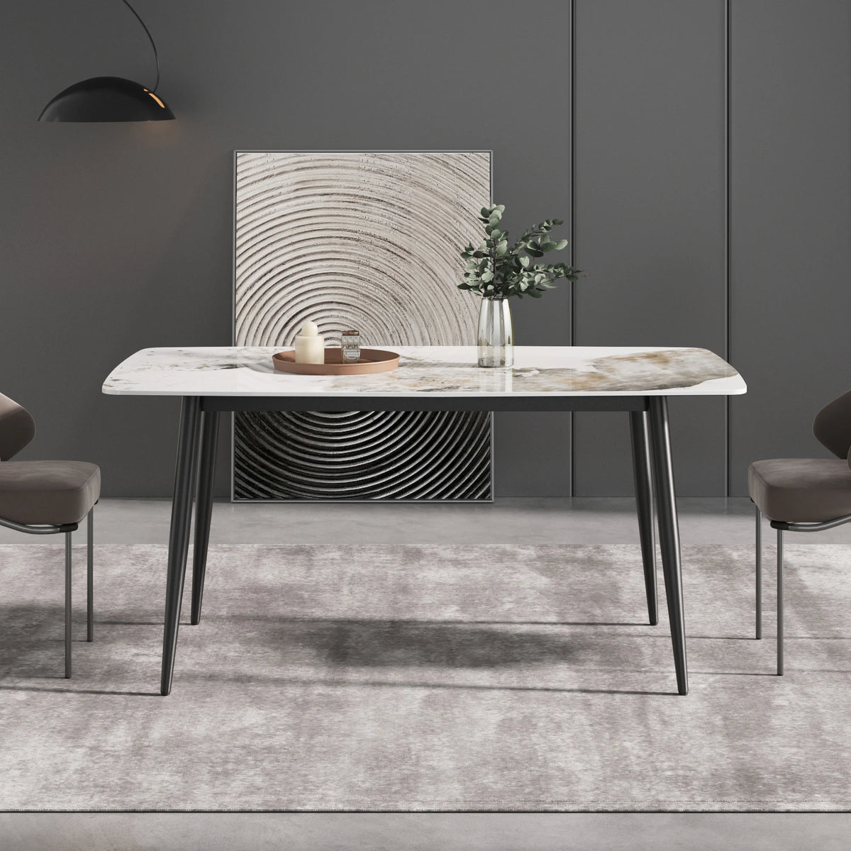 Marbella Sintered Stone Dining Table | 63" Pandora Rectangular With Curved Edge