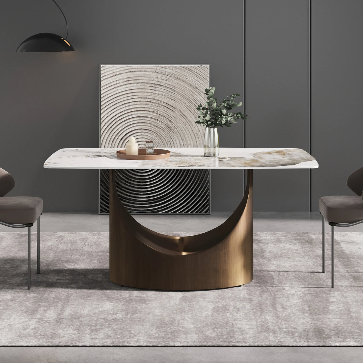 Marbella Sintered Stone Dining Table | 63" Pandora Rectangular With Curved Edge