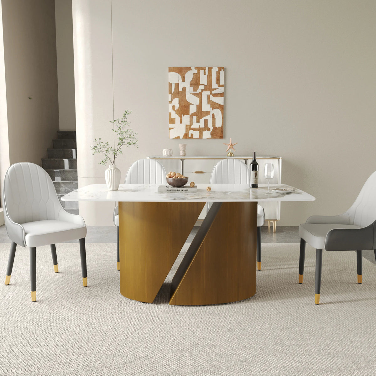 Marbella Sintered Stone Dining Table | 63" Pandora Rectangular With Curved Edge