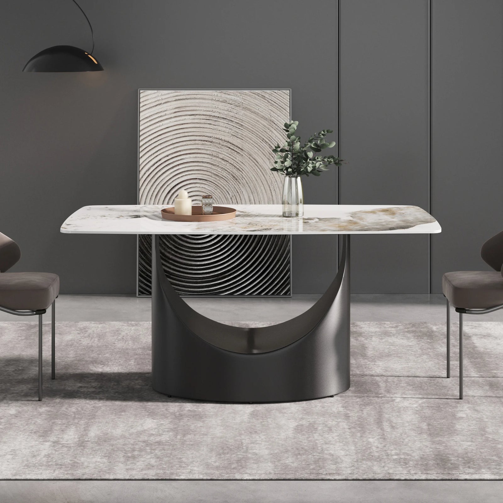 Mesa de comedor Marbella de piedra sinterizada | Pandora rectangular de 63" con borde curvo