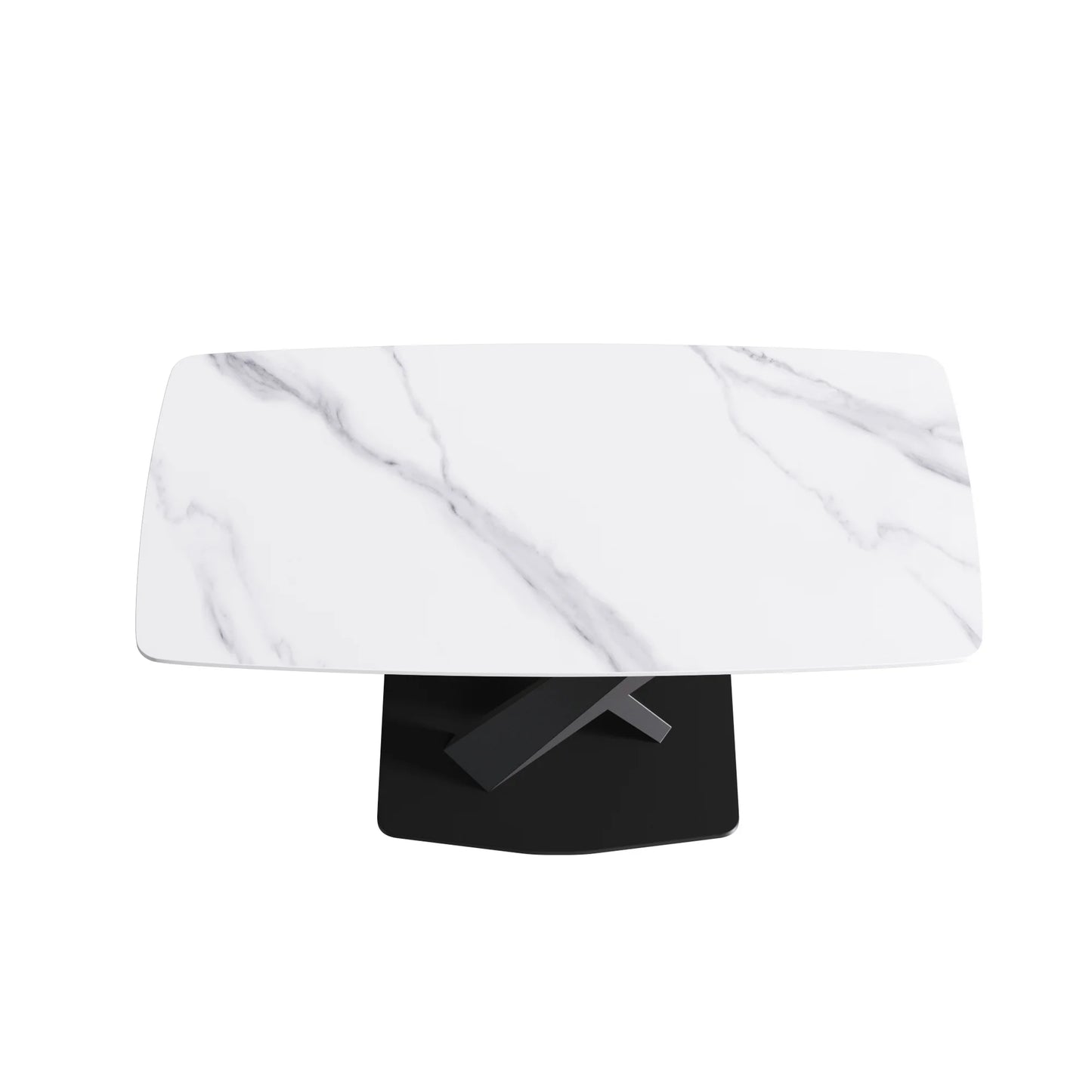 Marbella Sintered Stone Dining Table | 63" White Gloss Rectangular With Curved Edge