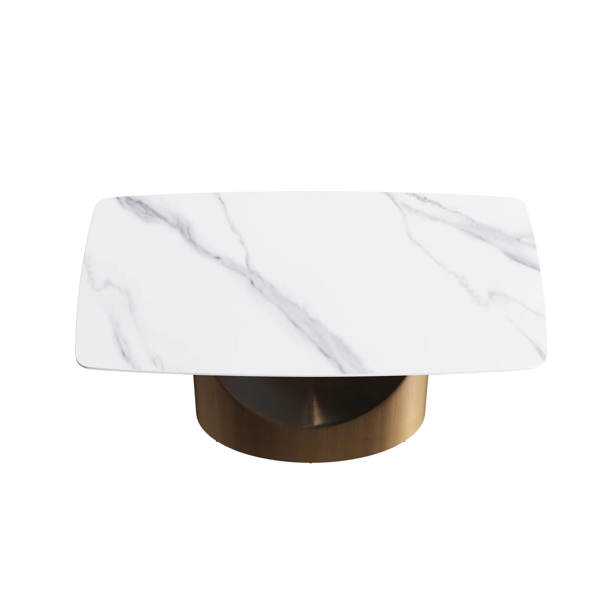 Marbella Sintered Stone Dining Table | 63" White Gloss Rectangular With Curved Edge