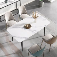 Marbella Sintered Stone Dining Table | 63" White Gloss Rectangular With Curved Edge