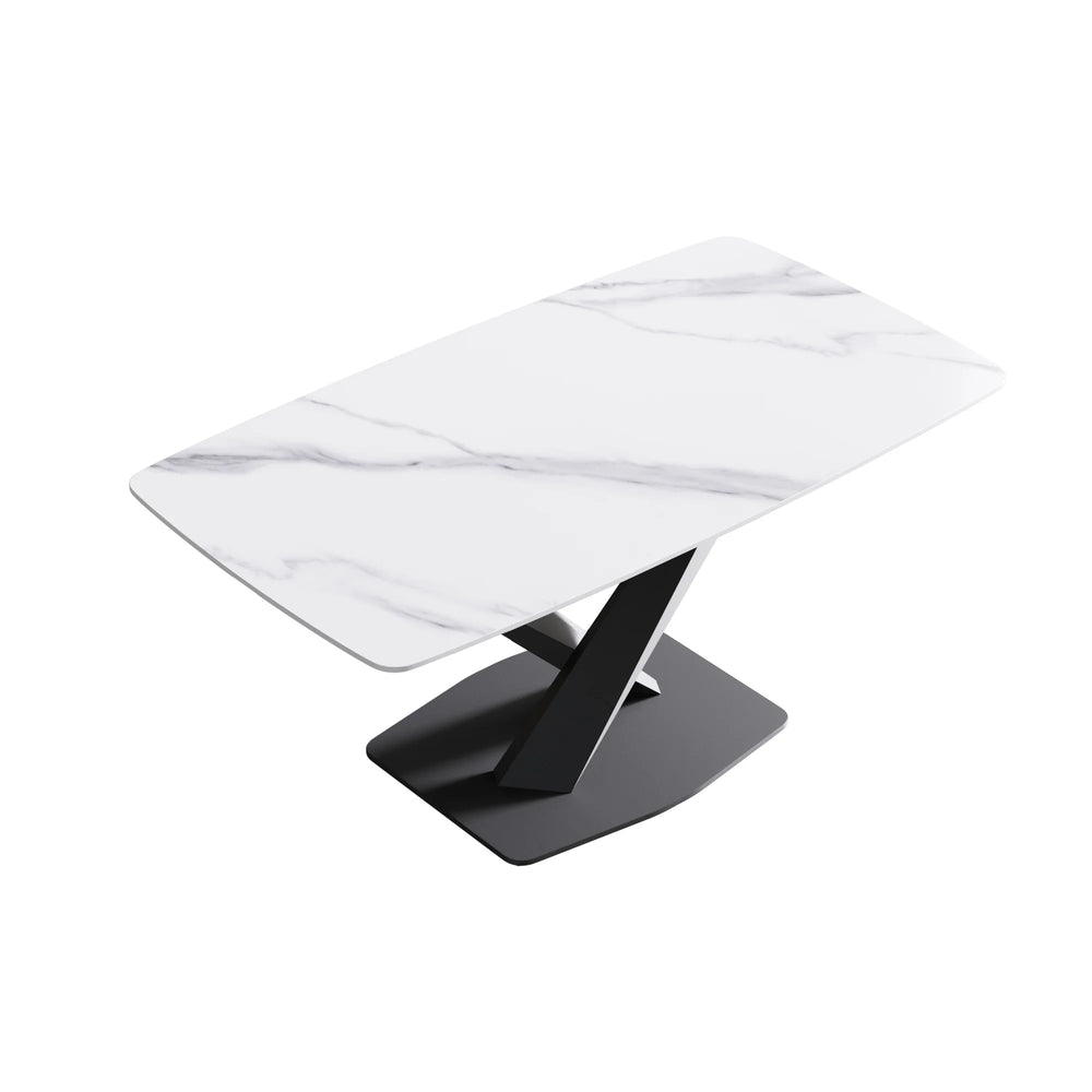 Marbella Sintered Stone Dining Table | 63" White Gloss Rectangular With Curved Edge