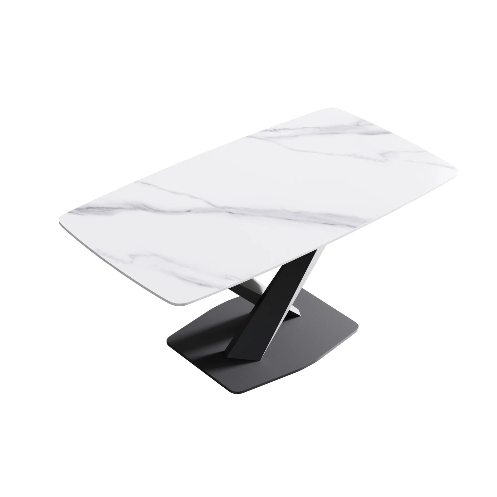 Marbella Sintered Stone Dining Table | 63" White Gloss Rectangular With Curved Edge
