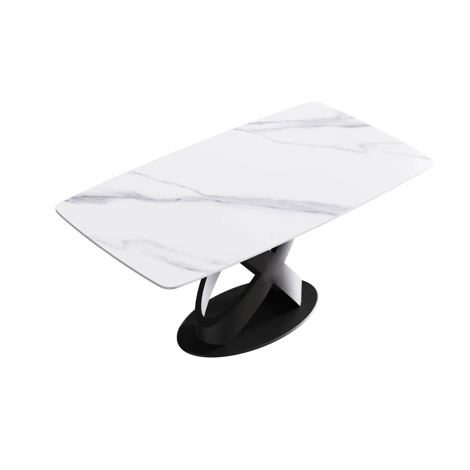 Marbella Sintered Stone Dining Table | 63" White Gloss Rectangular With Curved Edge