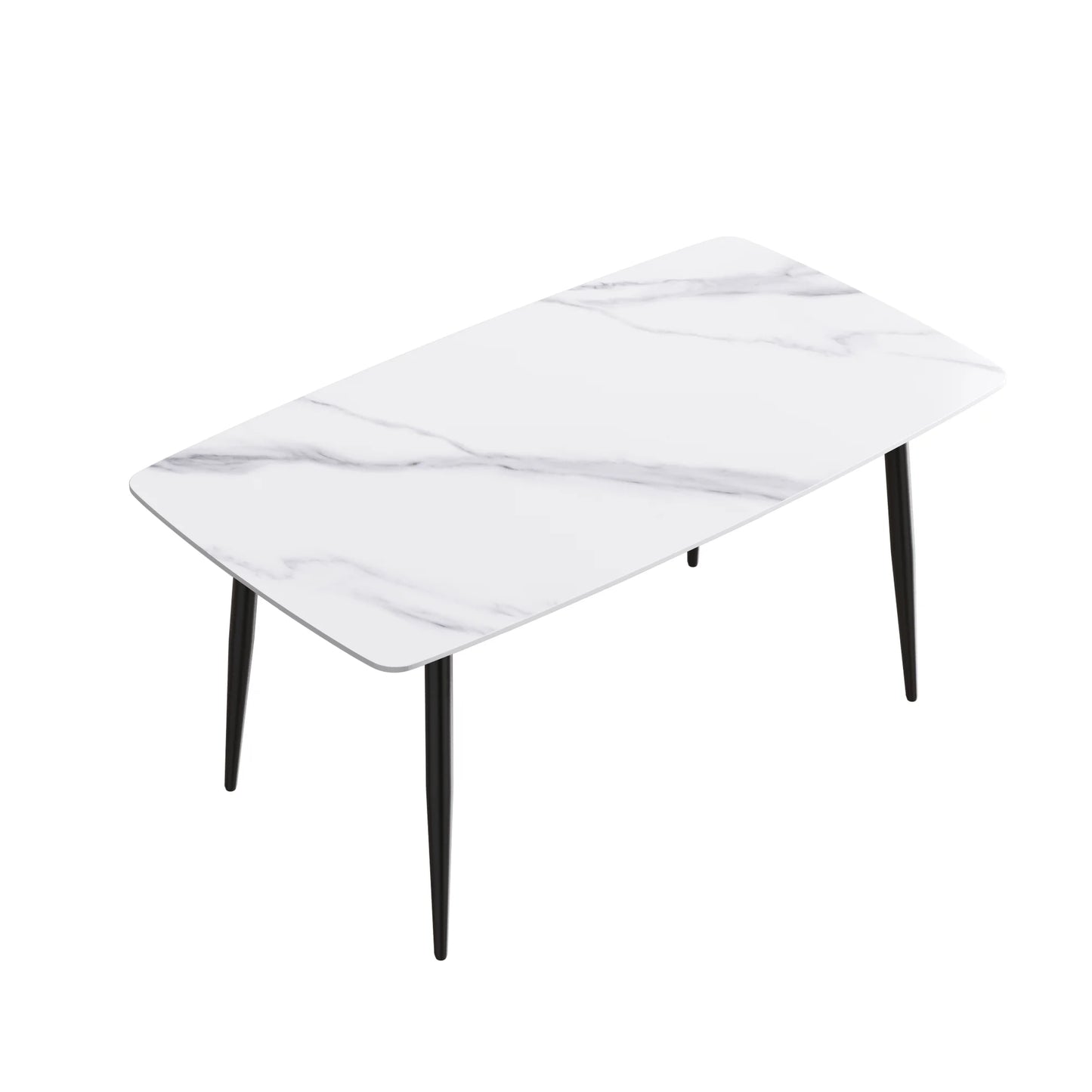 Marbella Sintered Stone Dining Table | 63" White Gloss Rectangular With Curved Edge