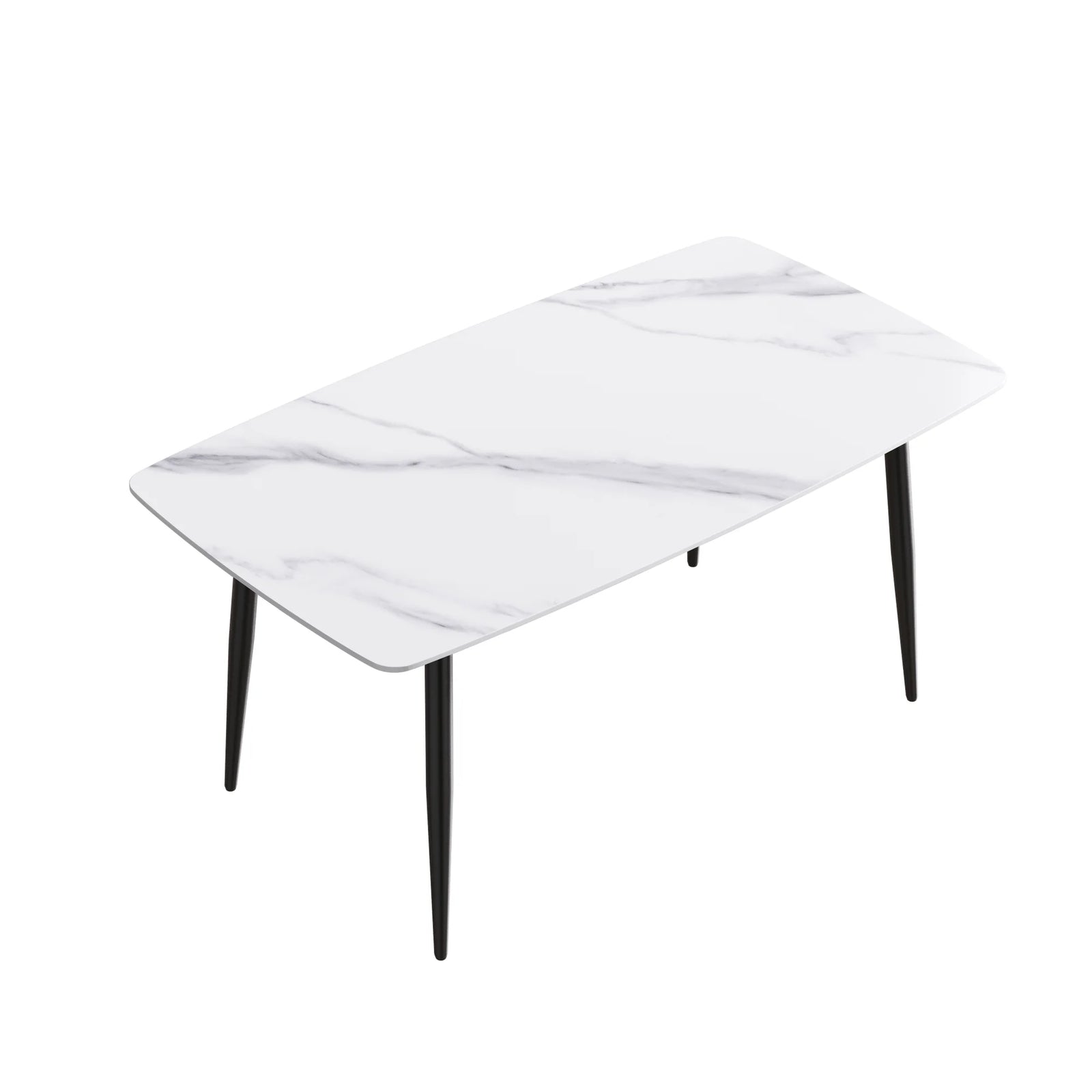 Marbella Sintered Stone Dining Table | 63" White Gloss Rectangular With Curved Edge