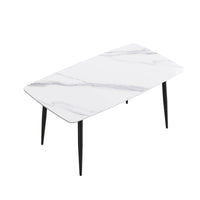 Marbella Sintered Stone Dining Table | 63" White Gloss Rectangular With Curved Edge