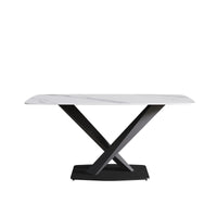 Marbella Sintered Stone Dining Table | 63" White Gloss Rectangular With Curved Edge