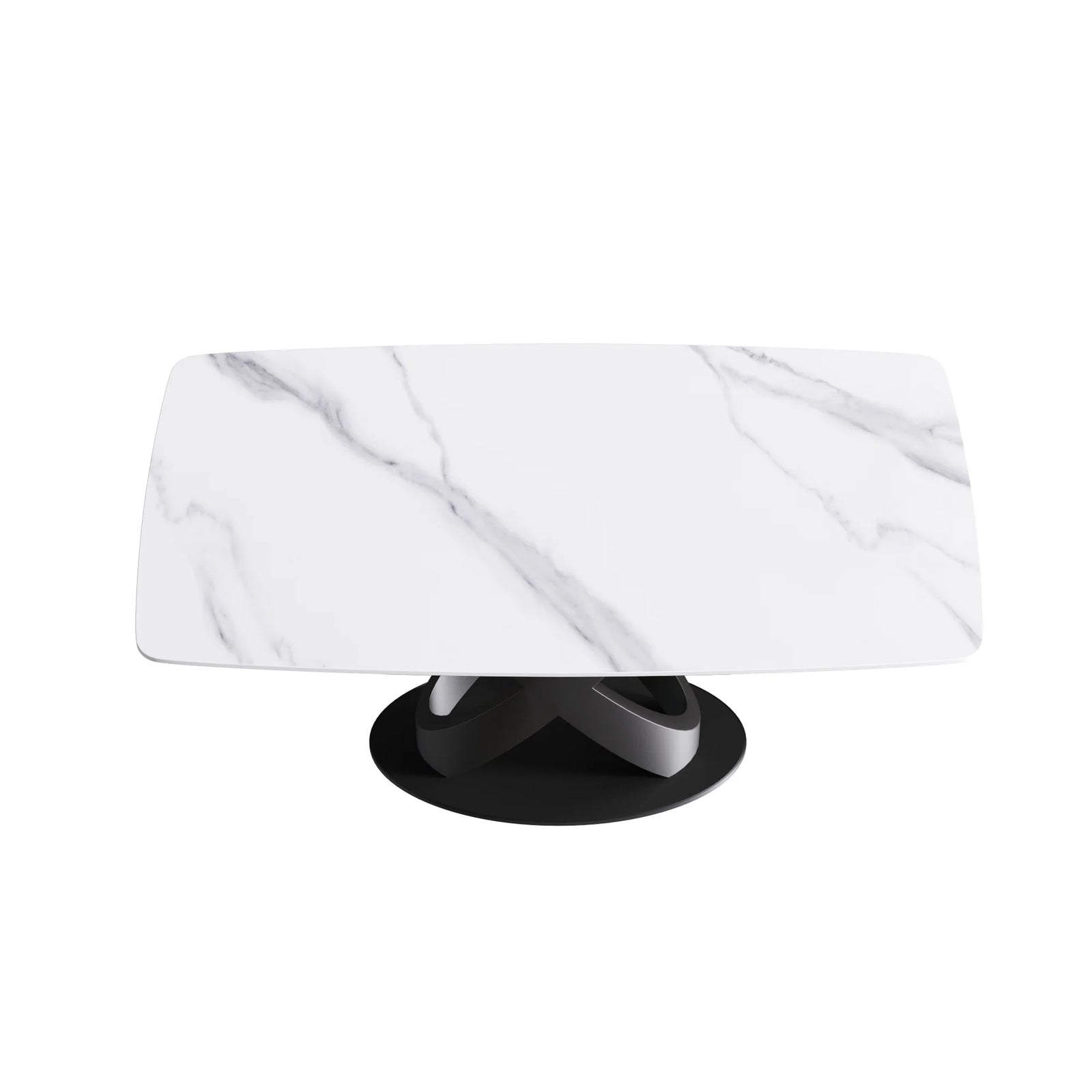 Marbella Sintered Stone Dining Table | 63" White Gloss Rectangular With Curved Edge
