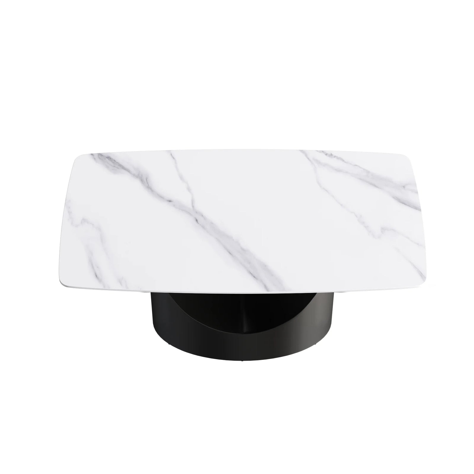 Mesa de comedor Marbella de piedra sinterizada | Rectangular, blanca brillante, de 160 cm (63") con borde curvo
