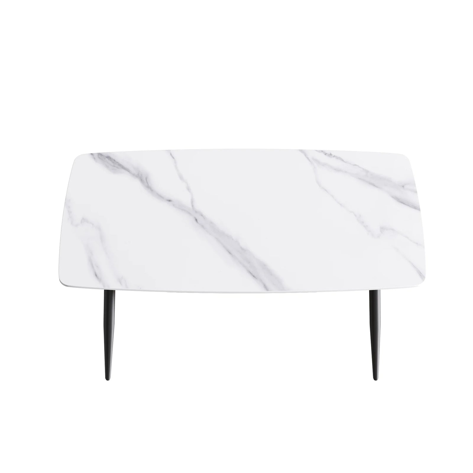 Marbella Sintered Stone Dining Table | 63" White Gloss Rectangular With Curved Edge