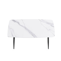 Marbella Sintered Stone Dining Table | 63" White Gloss Rectangular With Curved Edge