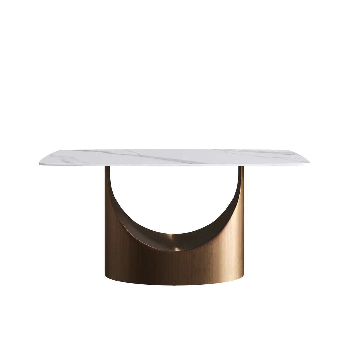 Marbella Sintered Stone Dining Table | 63" White Gloss Rectangular With Curved Edge