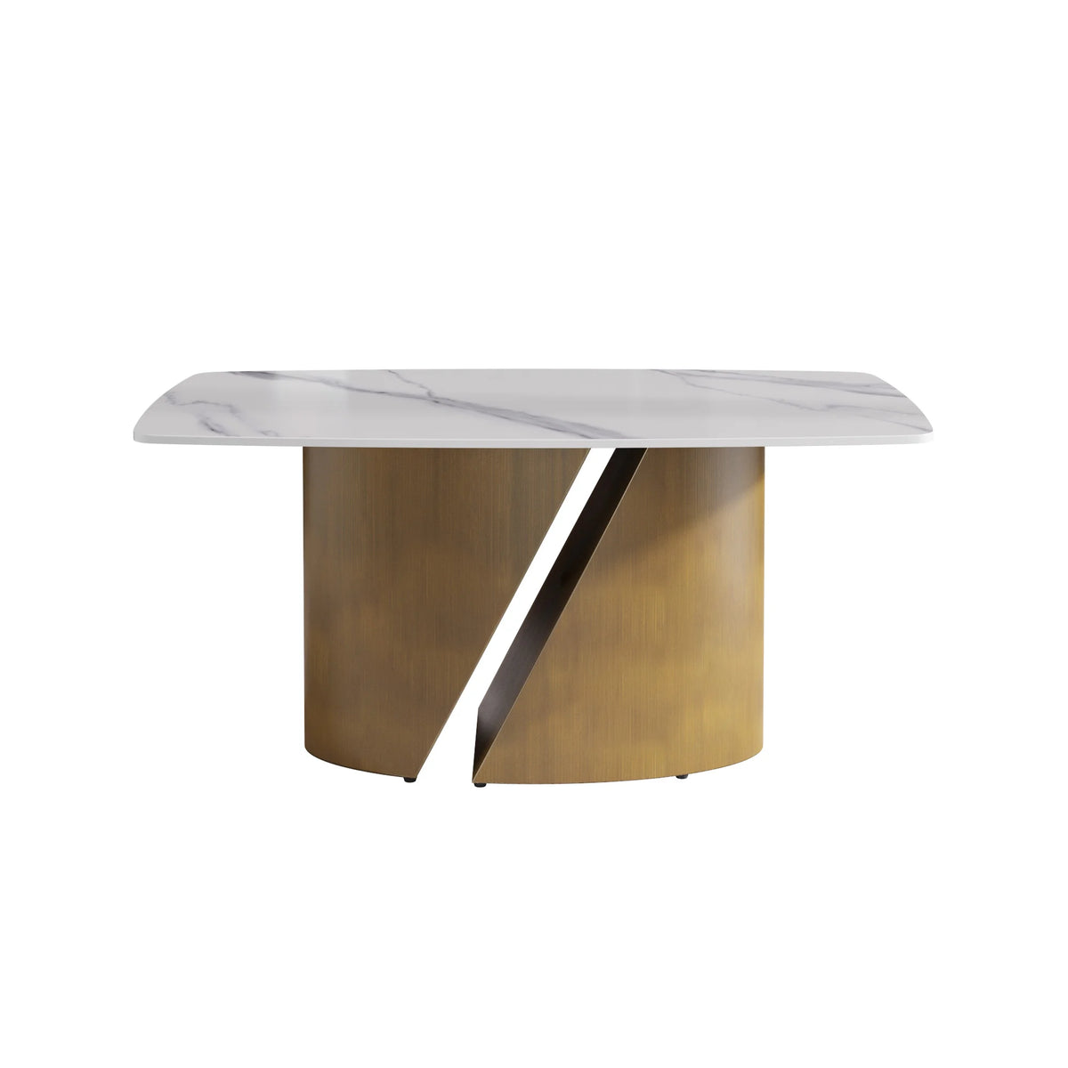 Marbella Sintered Stone Dining Table | 63" White Gloss Rectangular With Curved Edge
