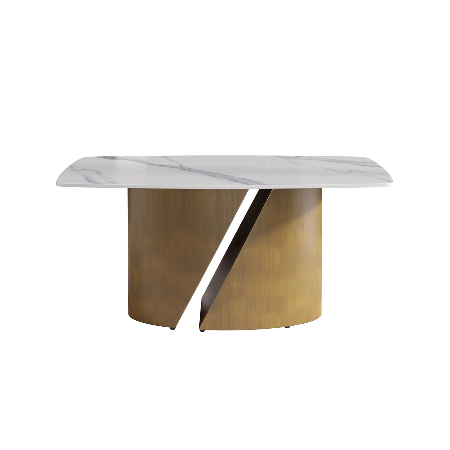 Marbella Sintered Stone Dining Table | 63" White Gloss Rectangular With Curved Edge