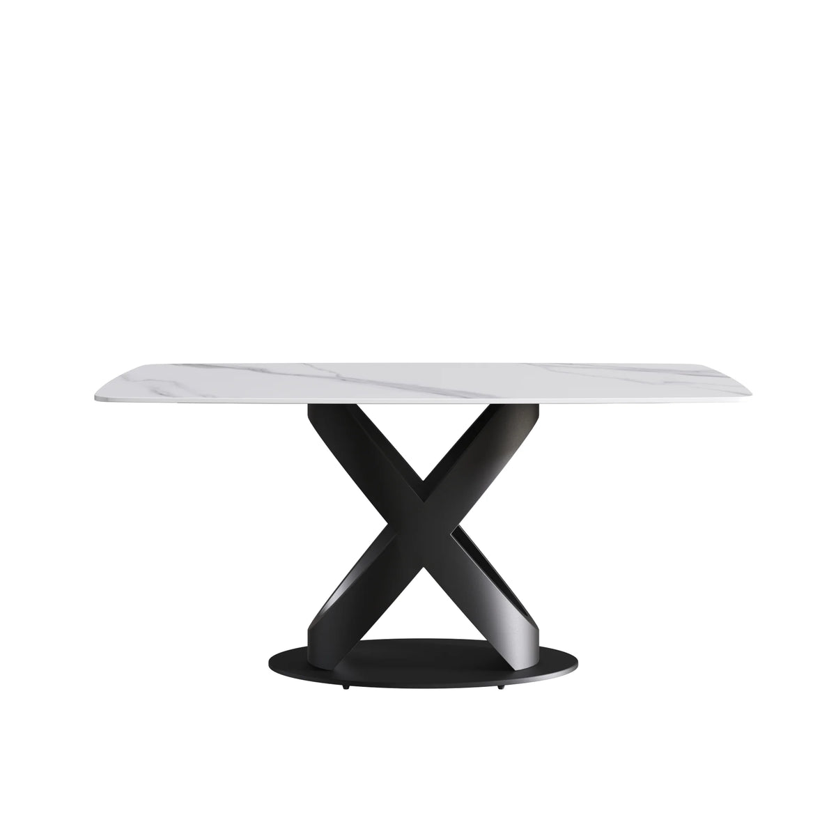 Marbella Sintered Stone Dining Table | 63" White Gloss Rectangular With Curved Edge