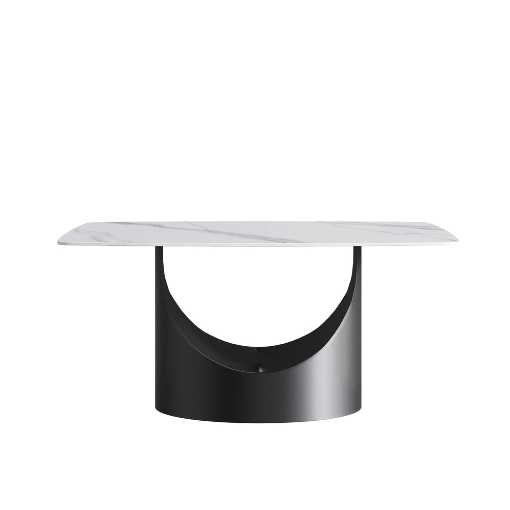 Marbella Sintered Stone Dining Table | 63" White Gloss Rectangular With Curved Edge
