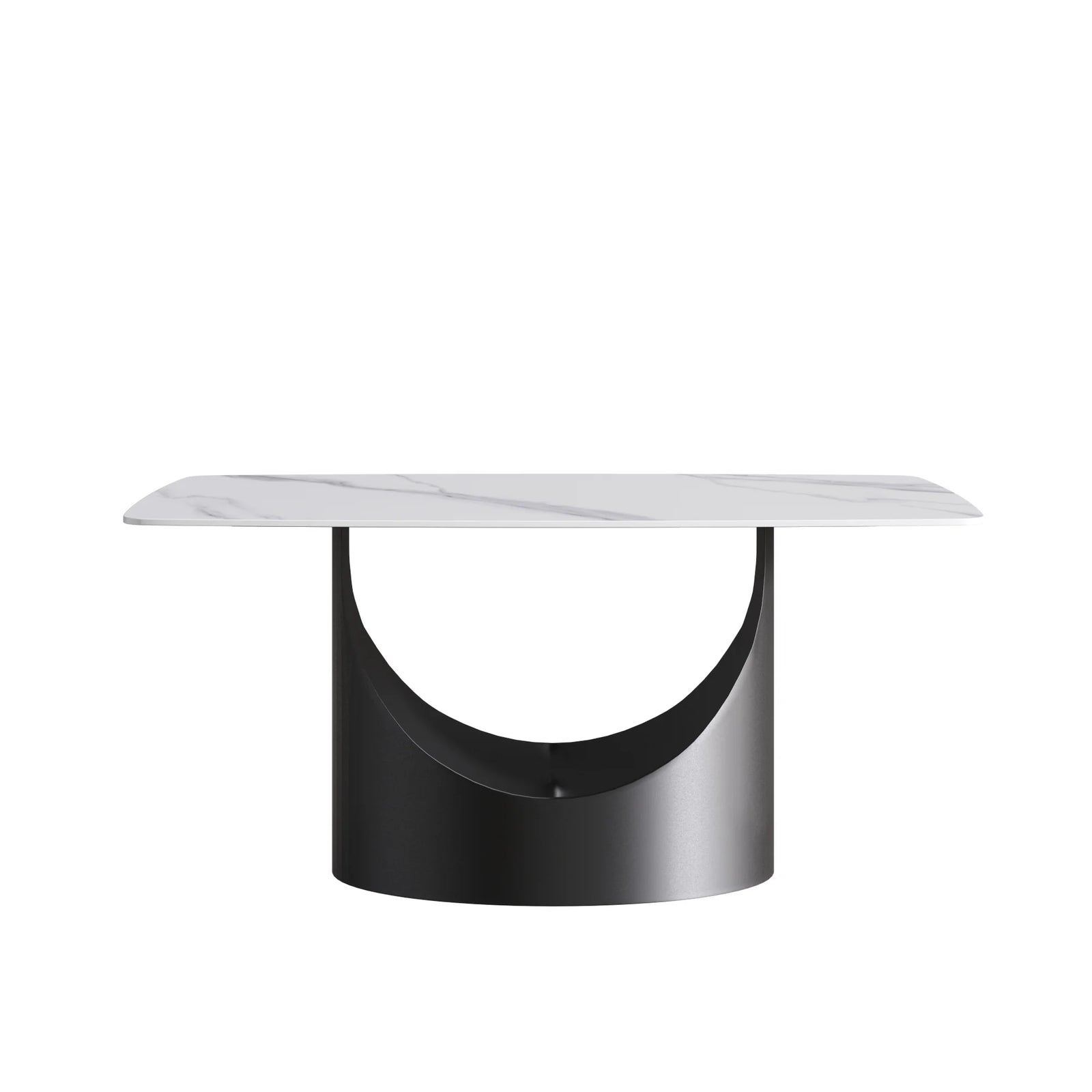 Mesa de comedor Marbella de piedra sinterizada | Rectangular, blanca brillante, de 160 cm (63") con borde curvo