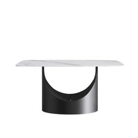 Marbella Sintered Stone Dining Table | 63" White Gloss Rectangular With Curved Edge