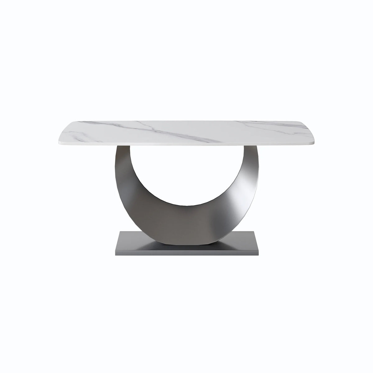 Mesa de comedor Marbella de piedra sinterizada | Rectangular, blanca brillante, de 160 cm (63") con borde curvo