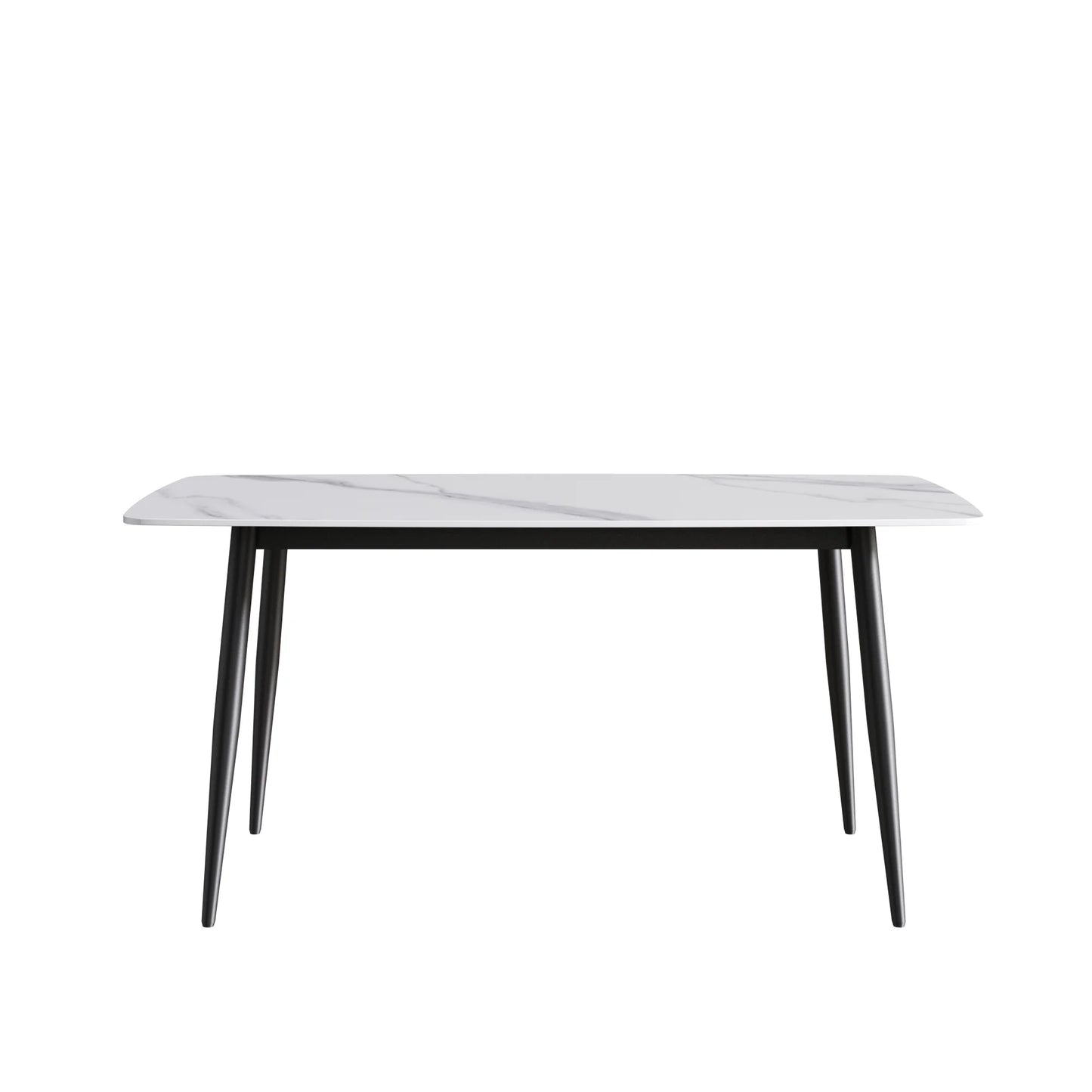 Marbella Sintered Stone Dining Table | 63" White Gloss Rectangular With Curved Edge
