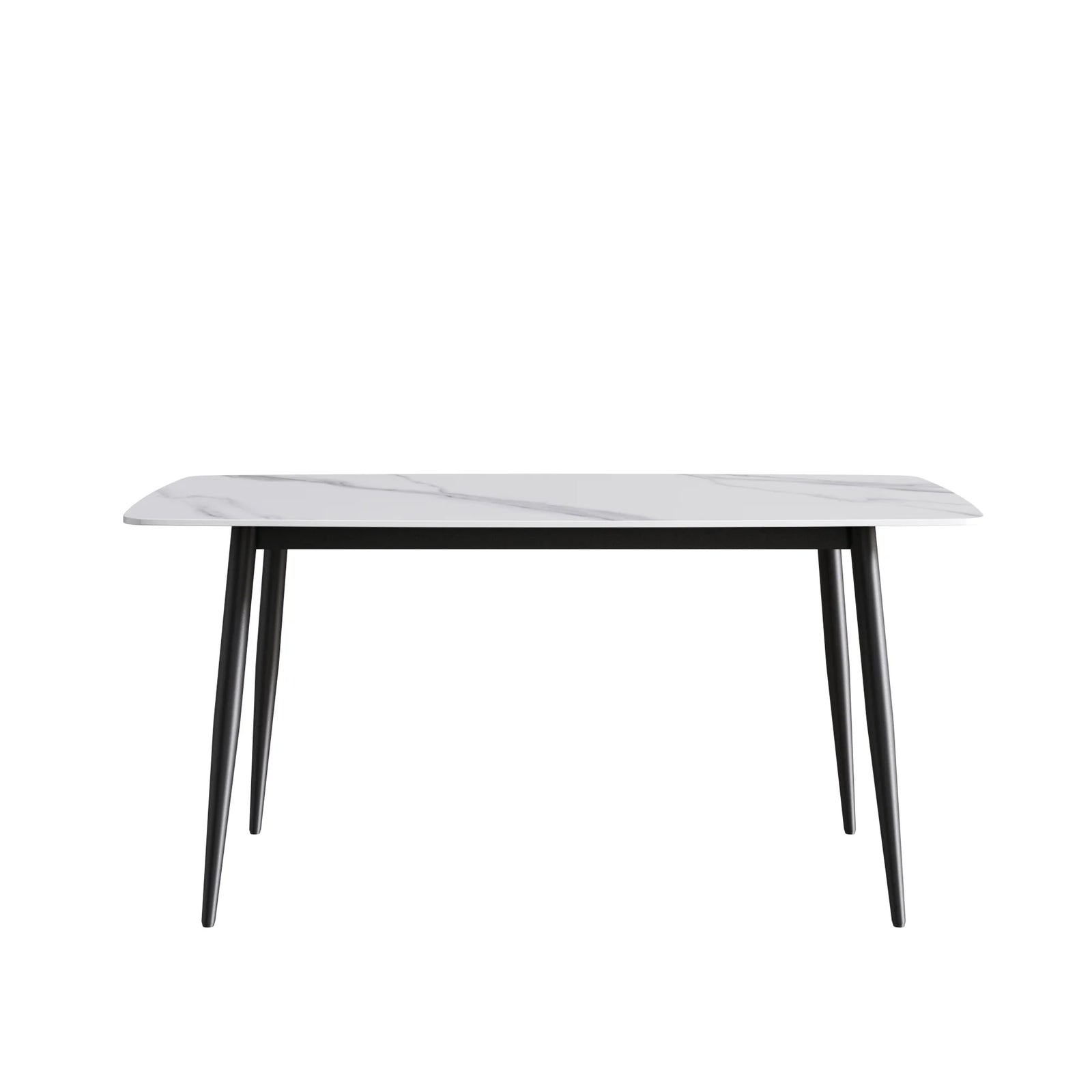 Marbella Sintered Stone Dining Table | 63" White Gloss Rectangular With Curved Edge