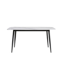 Marbella Sintered Stone Dining Table | 63" White Gloss Rectangular With Curved Edge