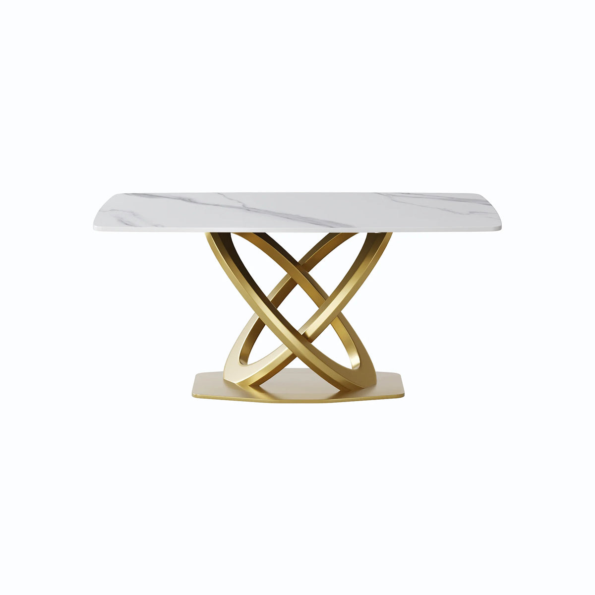 Marbella Sintered Stone Dining Table | 63" White Gloss Rectangular With Curved Edge