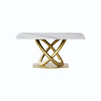 Marbella Sintered Stone Dining Table | 63" White Gloss Rectangular With Curved Edge