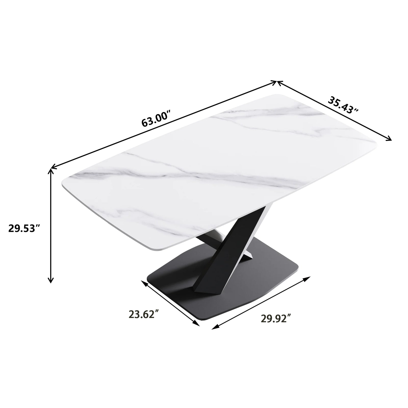 Marbella Sintered Stone Dining Table | 63" White Gloss Rectangular With Curved Edge