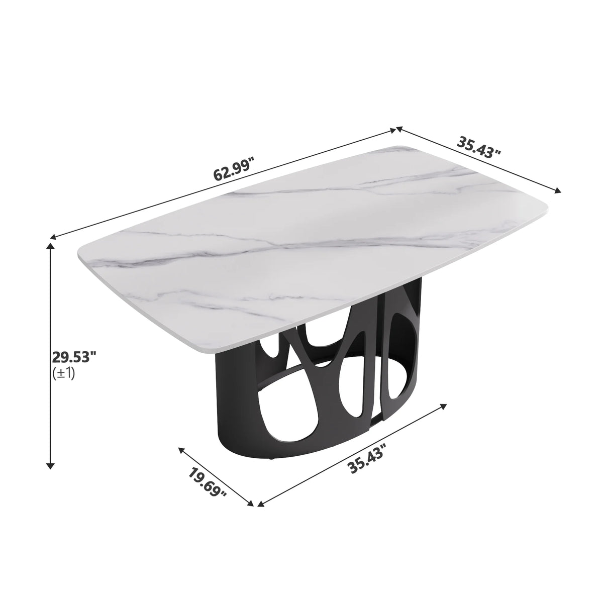 Marbella Sintered Stone Dining Table | 63" White Gloss Rectangular With Curved Edge