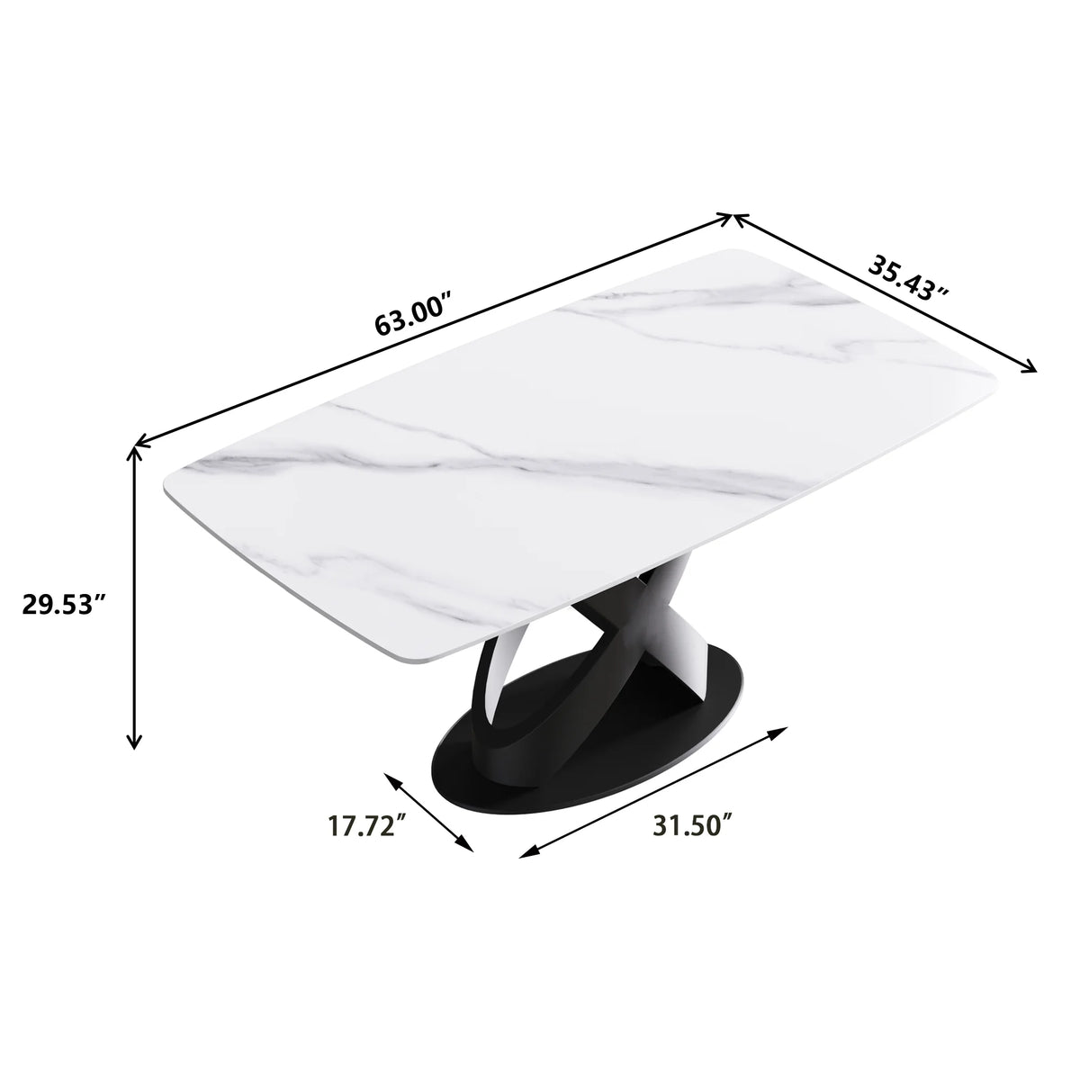 Marbella Sintered Stone Dining Table | 63" White Gloss Rectangular With Curved Edge