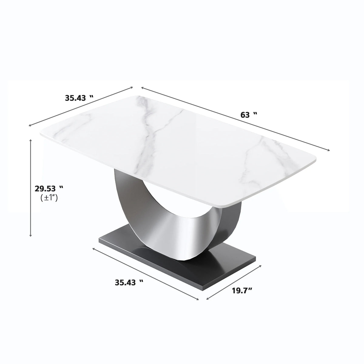 Marbella Sintered Stone Dining Table | 63" White Gloss Rectangular With Curved Edge