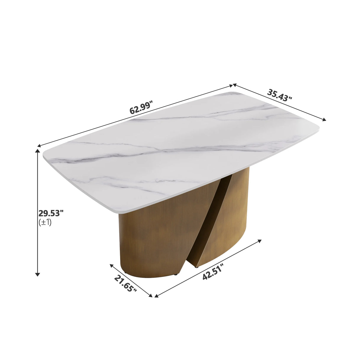 Marbella Sintered Stone Dining Table | 63" White Gloss Rectangular With Curved Edge