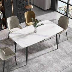 Marbella Sintered Stone Dining Table | 63" White Gloss Rectangular With Curved Edge
