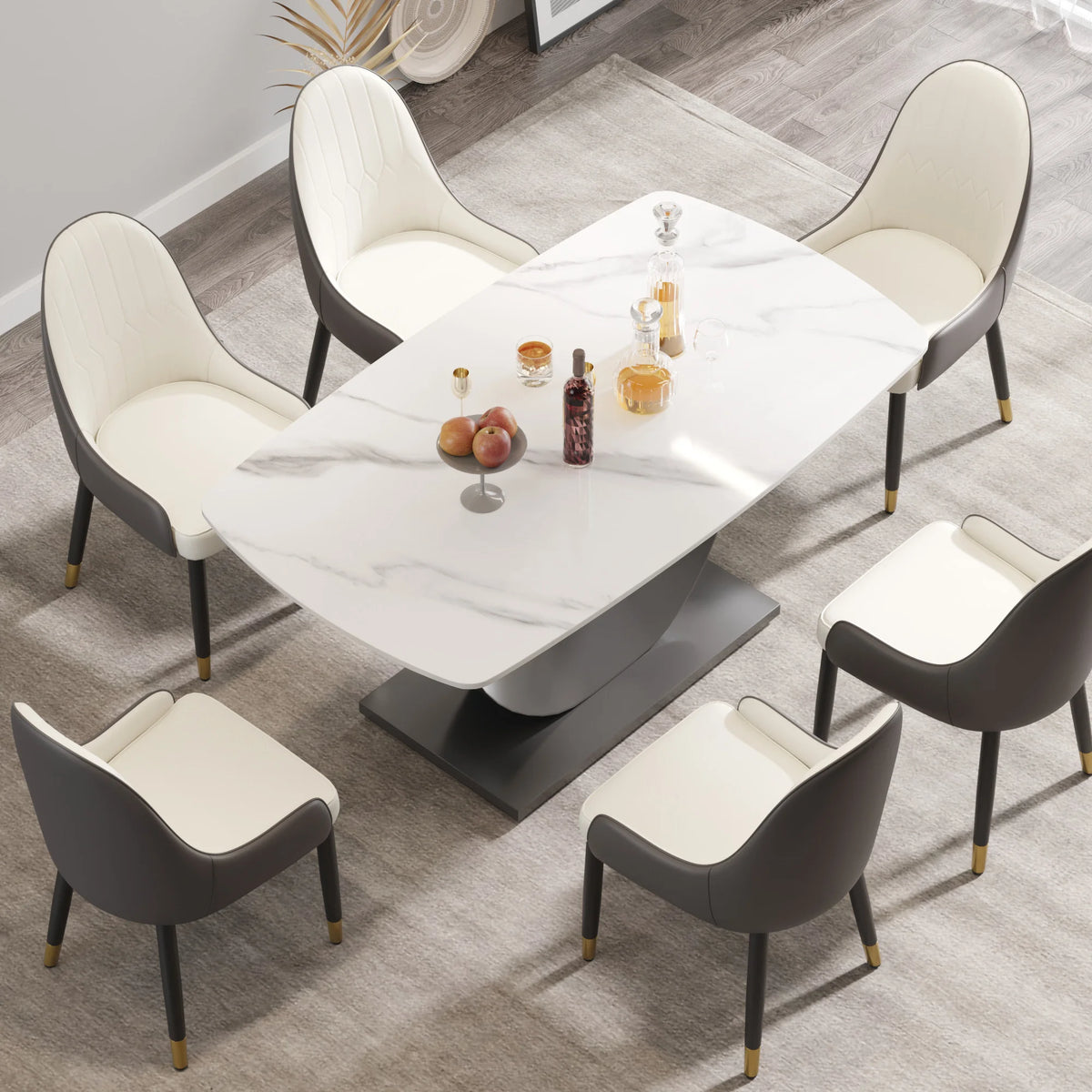Marbella Sintered Stone Dining Table | 63" White Gloss Rectangular With Curved Edge