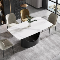 Marbella Sintered Stone Dining Table | 63" White Gloss Rectangular With Curved Edge